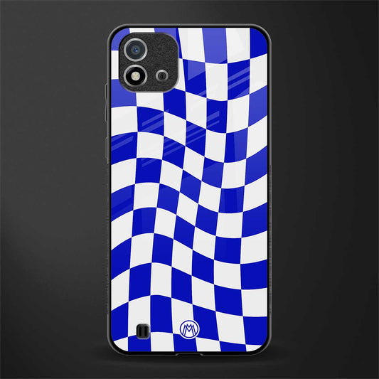blue white trippy check pattern glass case for realme c20 image