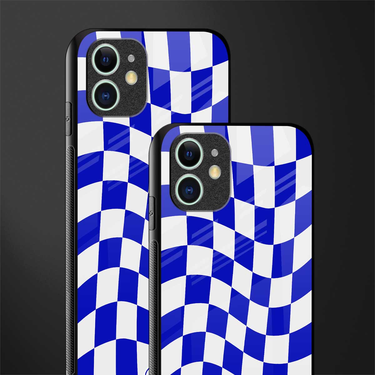 blue white trippy check pattern glass case for iphone 12 image-2