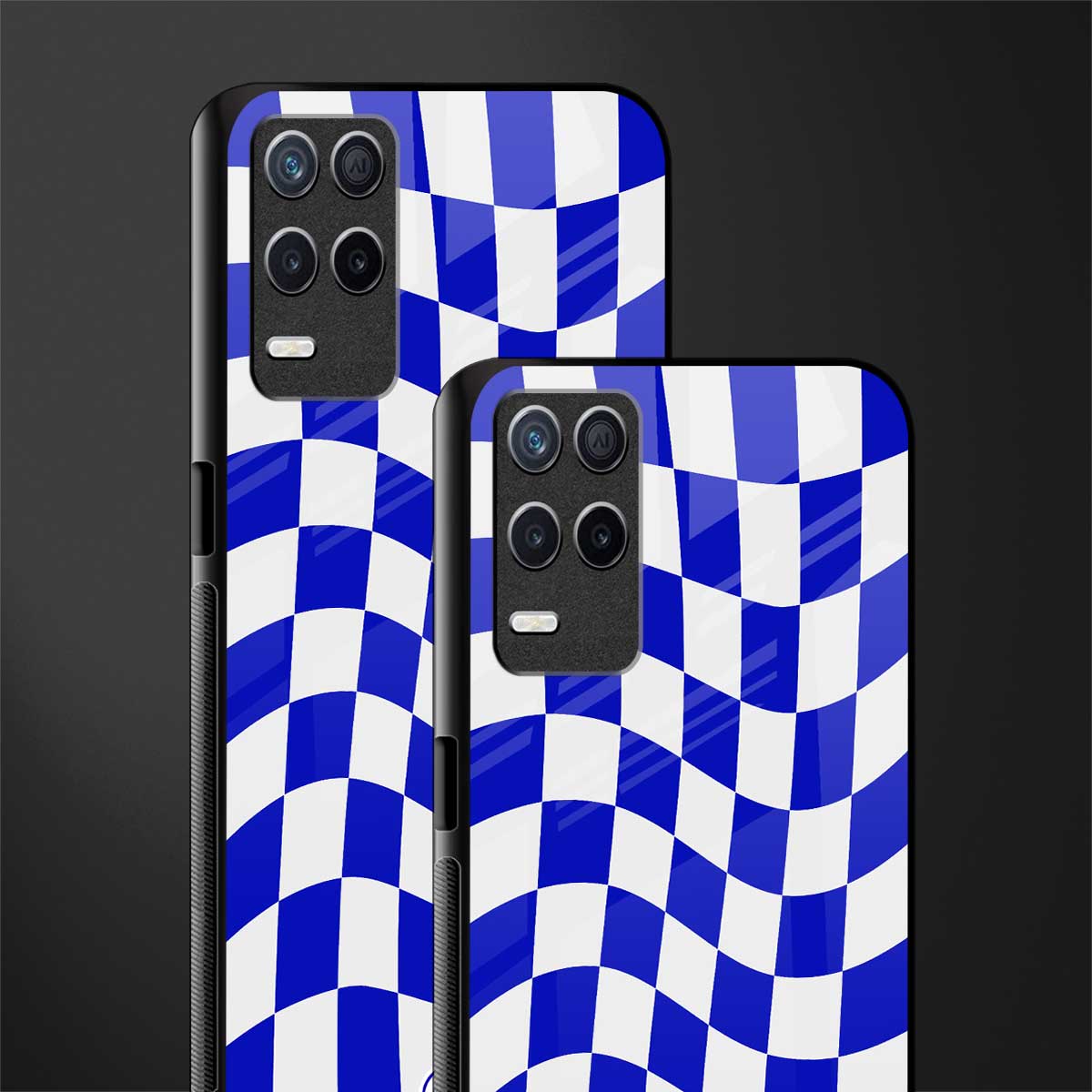 blue white trippy check pattern glass case for realme 8 5g image-2