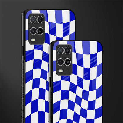 blue white trippy check pattern glass case for oppo a54 image-2