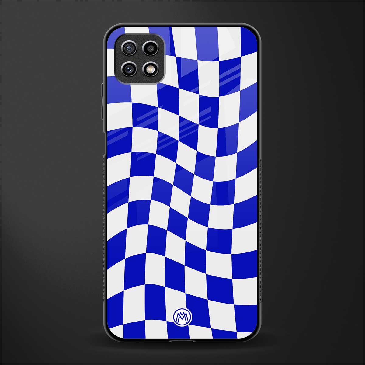 blue white trippy check pattern glass case for samsung galaxy a22 5g image