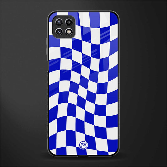 blue white trippy check pattern glass case for samsung galaxy a22 5g image