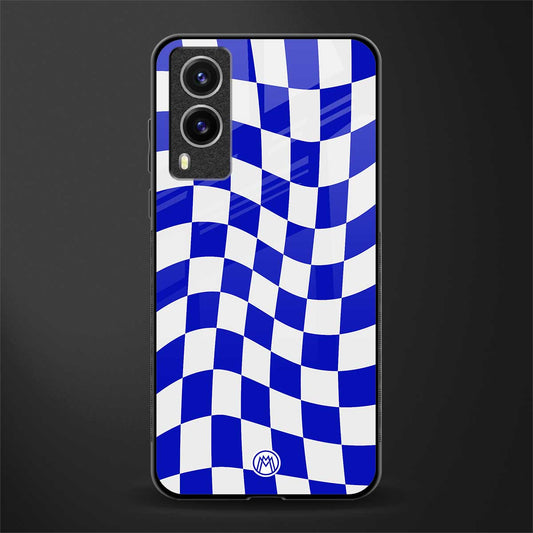 blue white trippy check pattern glass case for vivo v21e 5g image