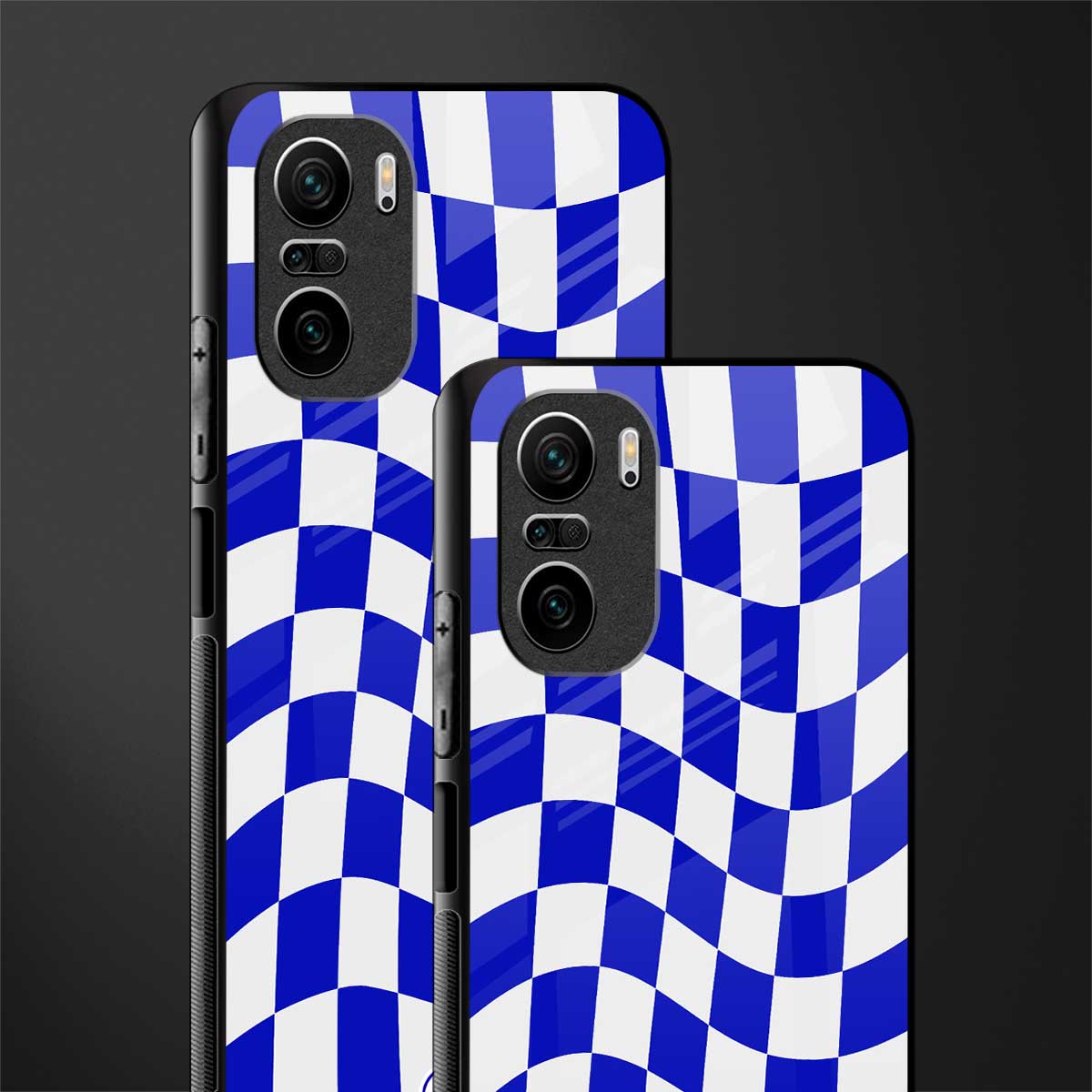 blue white trippy check pattern glass case for mi 11x 5g image-2