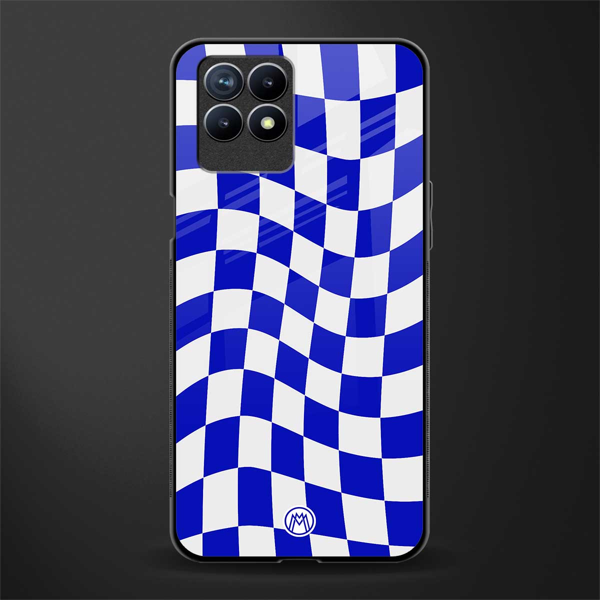 blue white trippy check pattern glass case for realme 8i image
