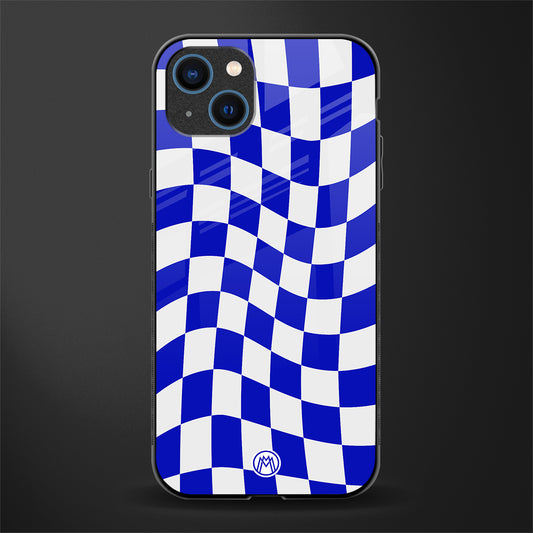 blue white trippy check pattern glass case for iphone 13 image