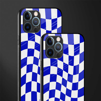 blue white trippy check pattern glass case for iphone 12 pro max image-2