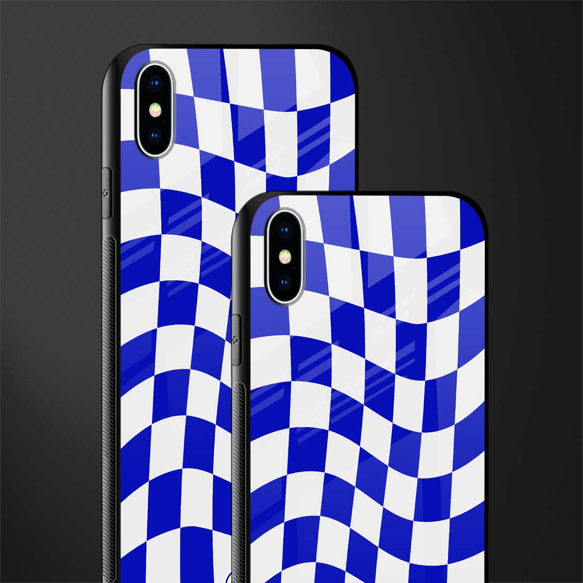 blue white trippy check pattern glass case for iphone xs max image-2