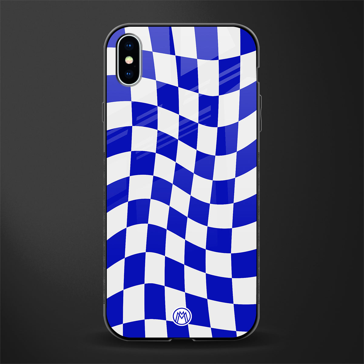 blue white trippy check pattern glass case for iphone xs max image