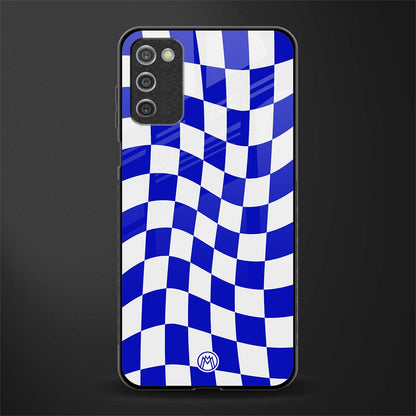 blue white trippy check pattern glass case for samsung galaxy a03s image