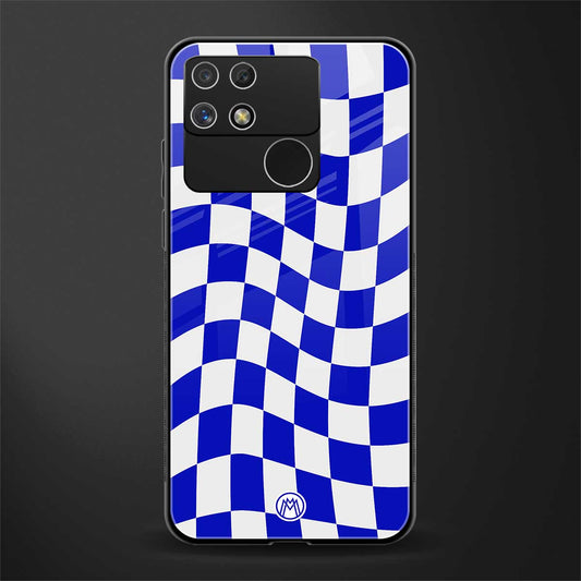 blue white trippy check pattern back phone cover | glass case for realme narzo 50a