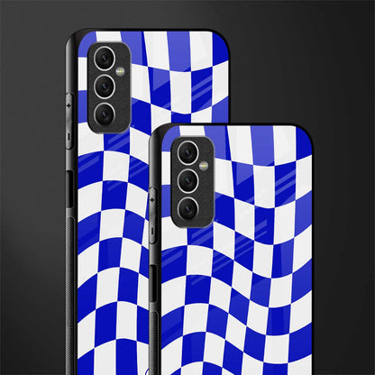 blue white trippy check pattern glass case for samsung galaxy m52 5g image-2