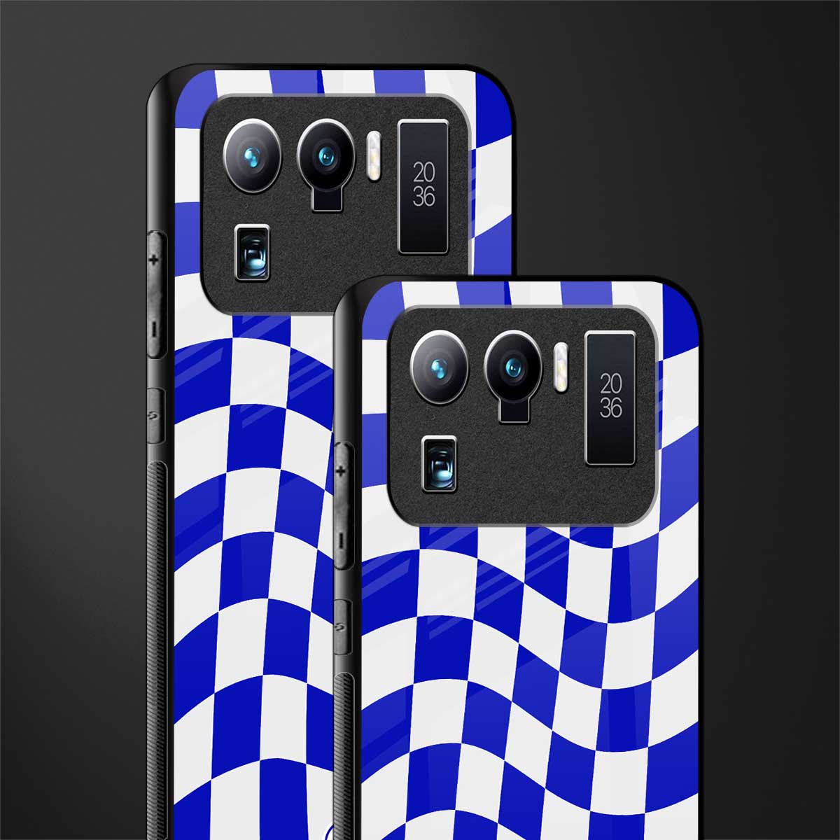 blue white trippy check pattern glass case for mi 11 ultra 5g image-2