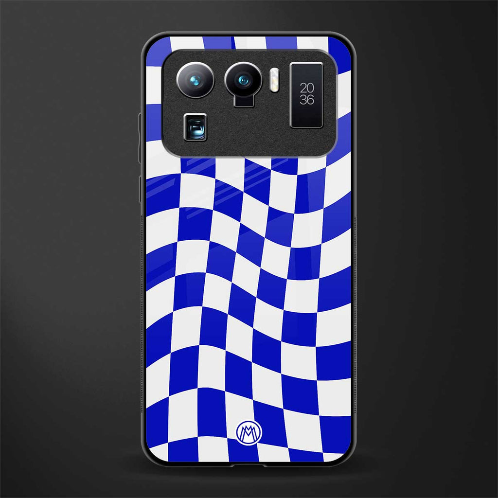 blue white trippy check pattern glass case for mi 11 ultra 5g image