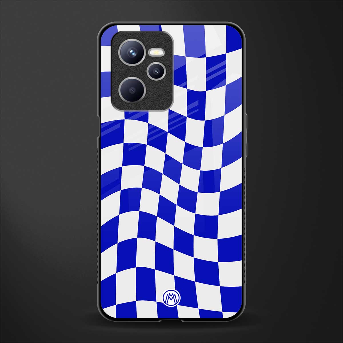 blue white trippy check pattern glass case for realme c35 image