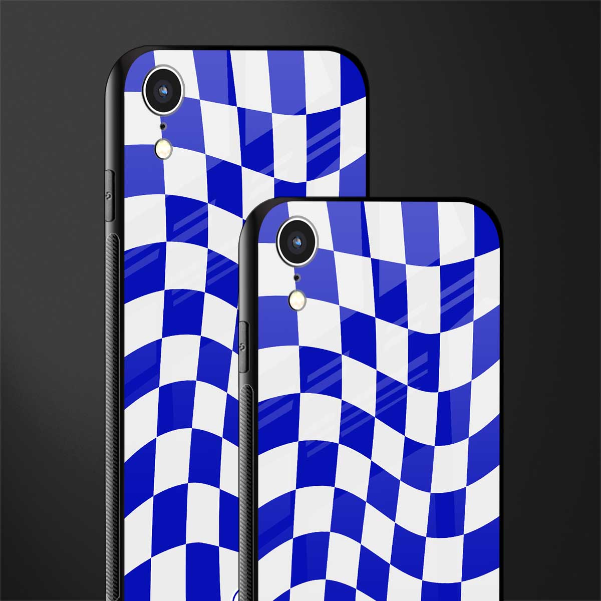 blue white trippy check pattern glass case for iphone xr image-2