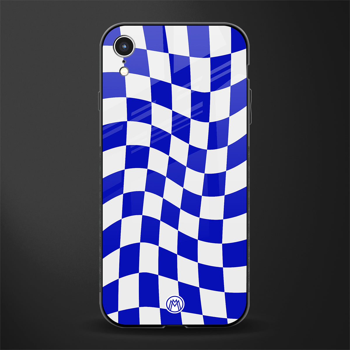 blue white trippy check pattern glass case for iphone xr image