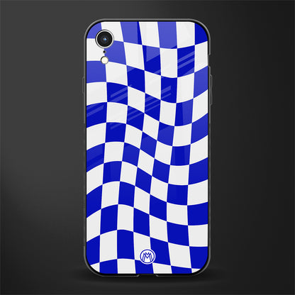 blue white trippy check pattern glass case for iphone xr image