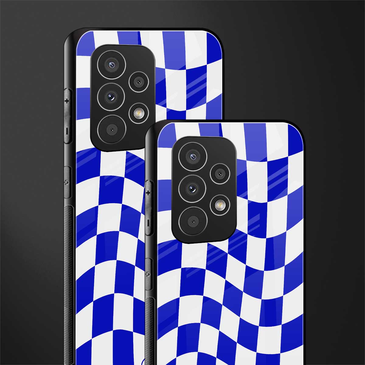 blue white trippy check pattern back phone cover | glass case for samsung galaxy a53 5g