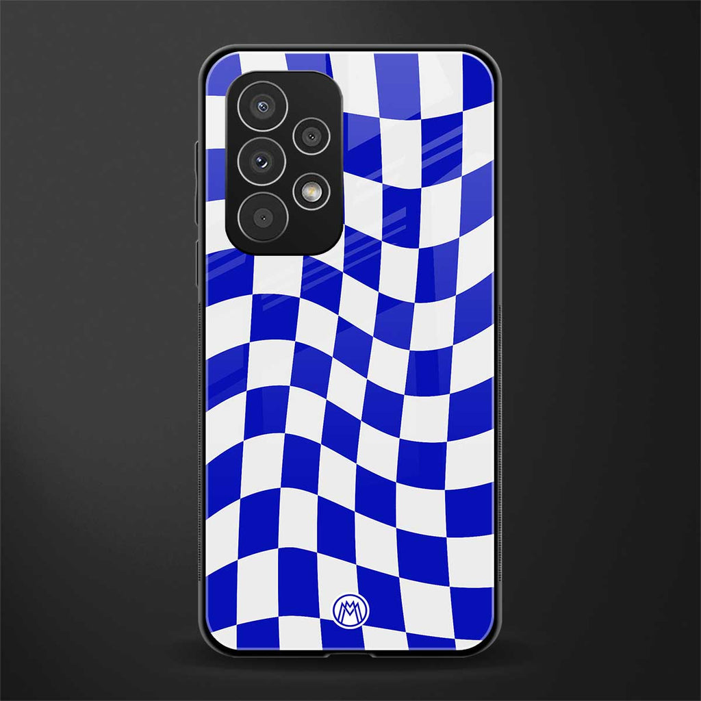 blue white trippy check pattern back phone cover | glass case for samsung galaxy a53 5g