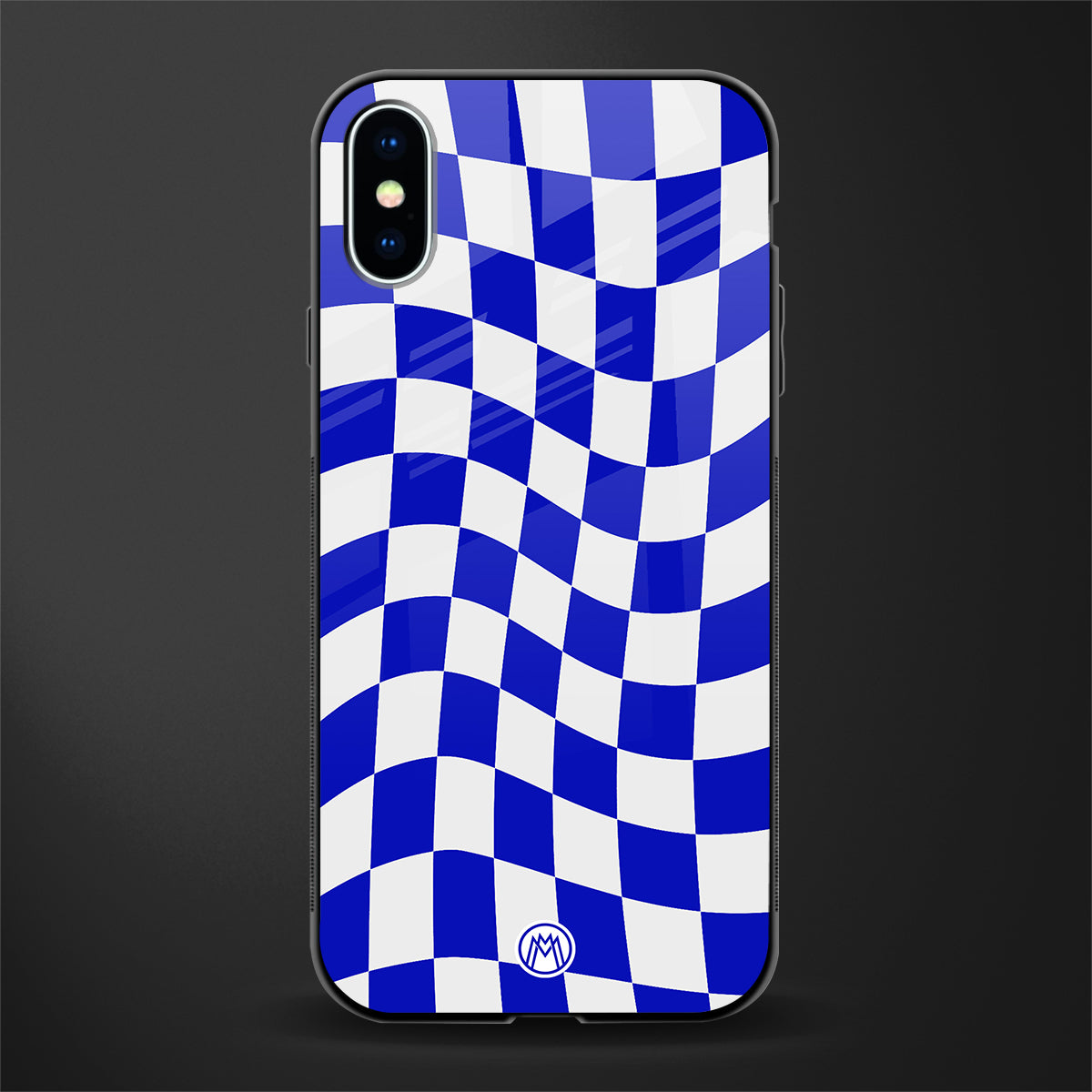 blue white trippy check pattern glass case for iphone xs image