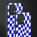 blue white trippy check pattern back phone cover | glass case for samsung galaxy a73 5g