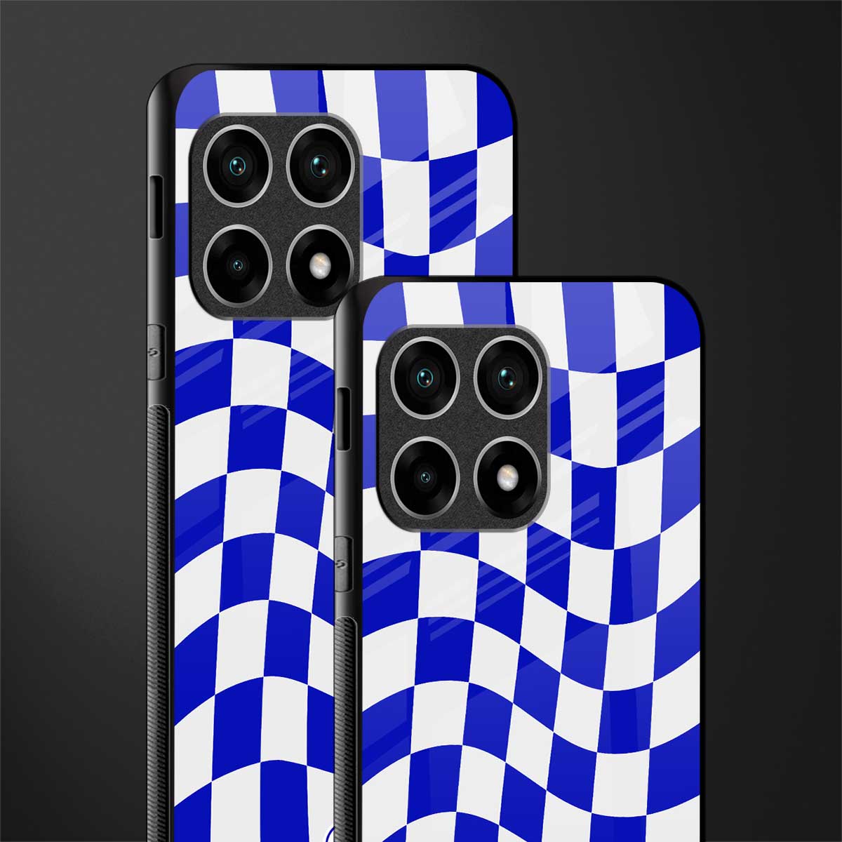 blue white trippy check pattern glass case for oneplus 10 pro 5g image-2