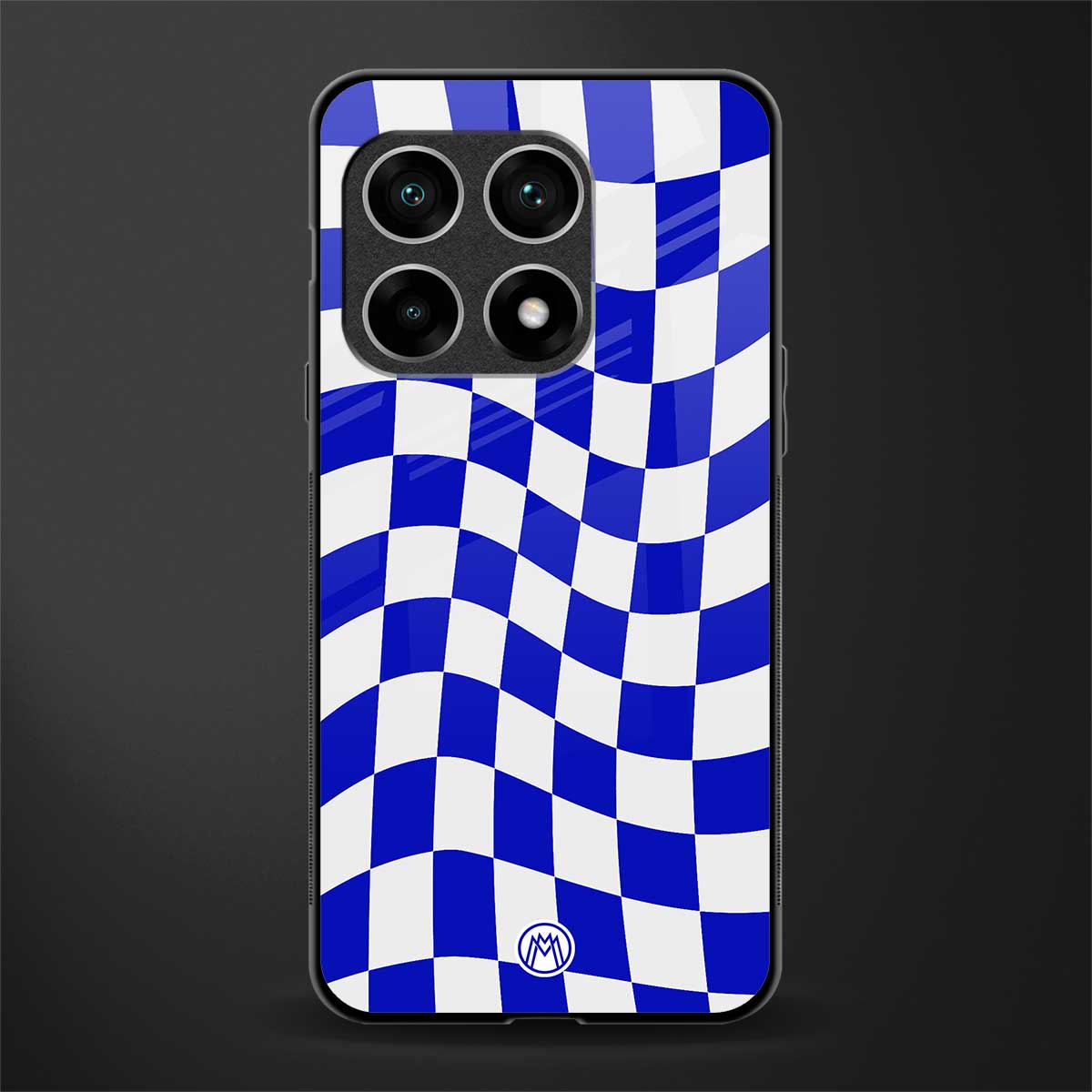 blue white trippy check pattern glass case for oneplus 10 pro 5g image