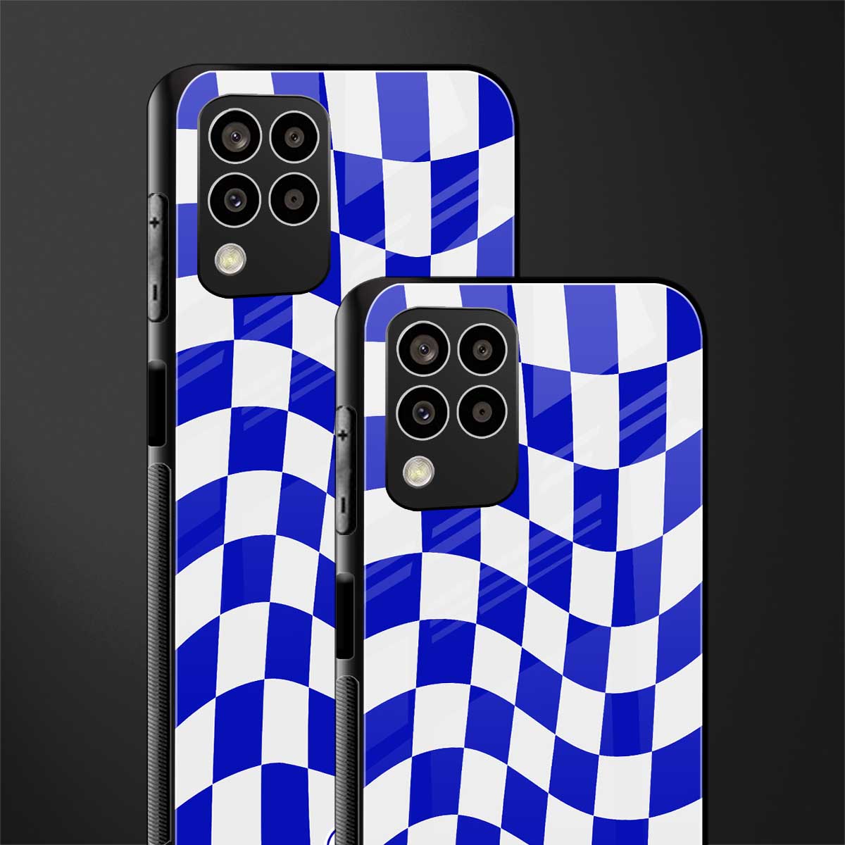 blue white trippy check pattern back phone cover | glass case for samsung galaxy m33 5g