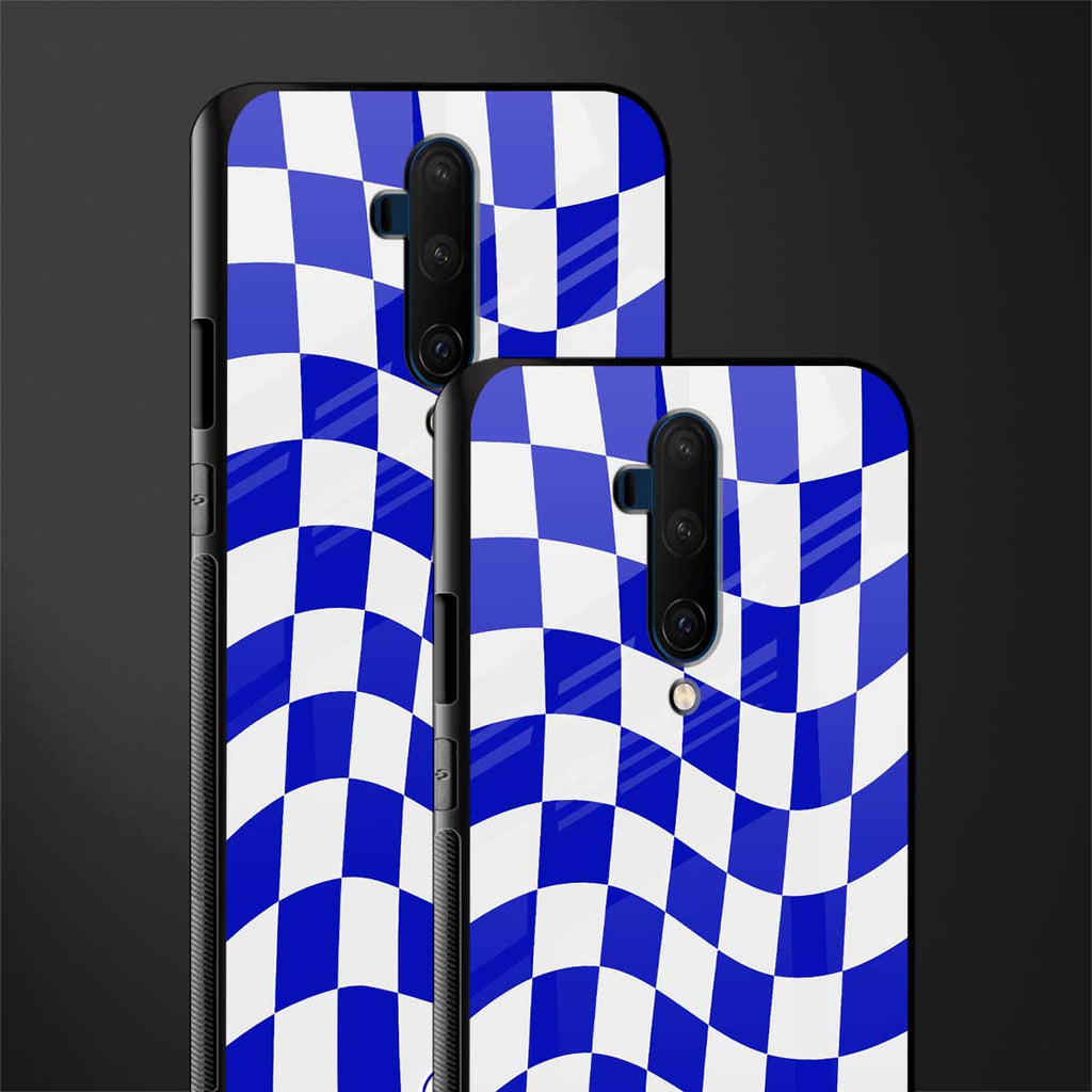 blue white trippy check pattern glass case for oneplus 7t pro image-2