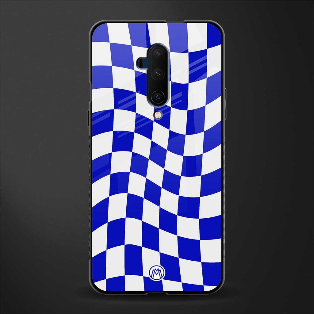 blue white trippy check pattern glass case for oneplus 7t pro image