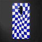 blue white trippy check pattern glass case for oneplus 7t pro image