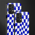 blue white trippy check pattern back phone cover | glass case for samsung galaxy a13 4g