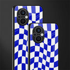 blue white trippy check pattern back phone cover | glass case for oppo f21 pro 5g
