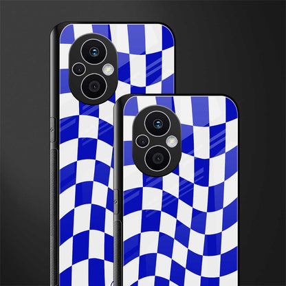 blue white trippy check pattern back phone cover | glass case for oppo f21 pro 5g