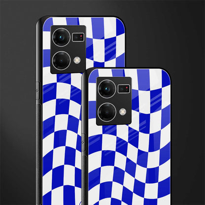 blue white trippy check pattern back phone cover | glass case for oppo f21 pro 4g