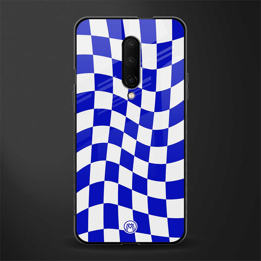 blue white trippy check pattern glass case for oneplus 7 pro image