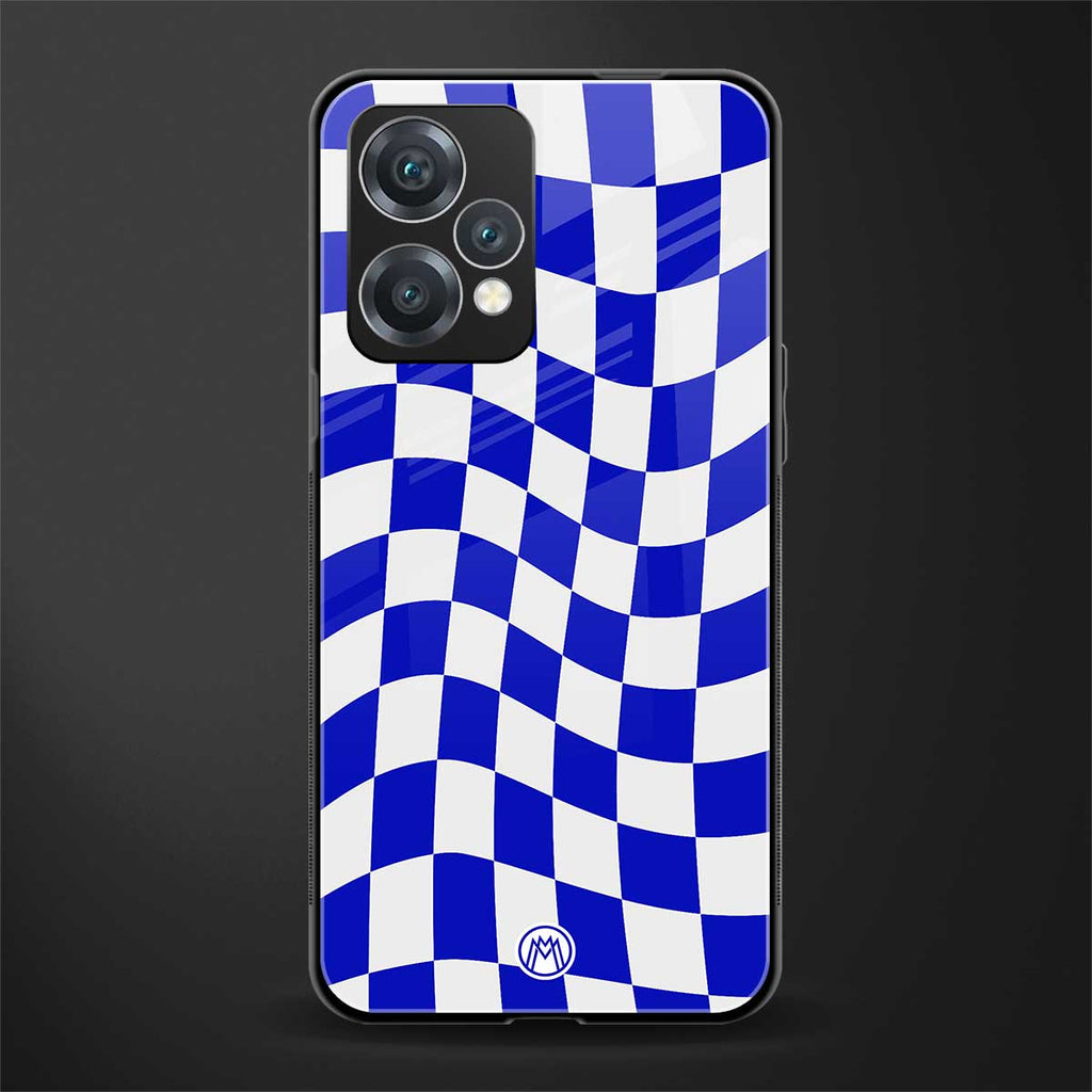 blue white trippy check pattern back phone cover | glass case for oneplus nord ce 2 lite 5g