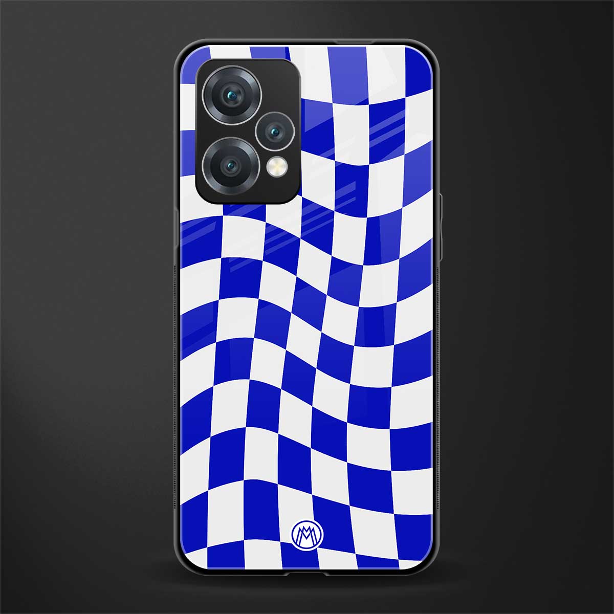 blue white trippy check pattern back phone cover | glass case for oneplus nord ce 2 lite 5g