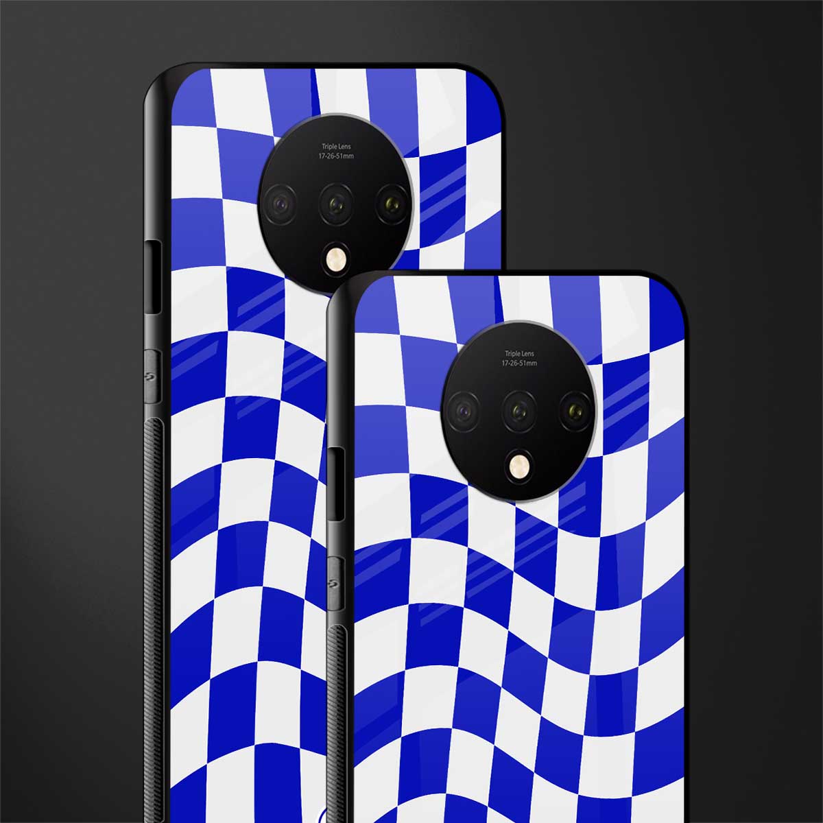 blue white trippy check pattern glass case for oneplus 7t image-2