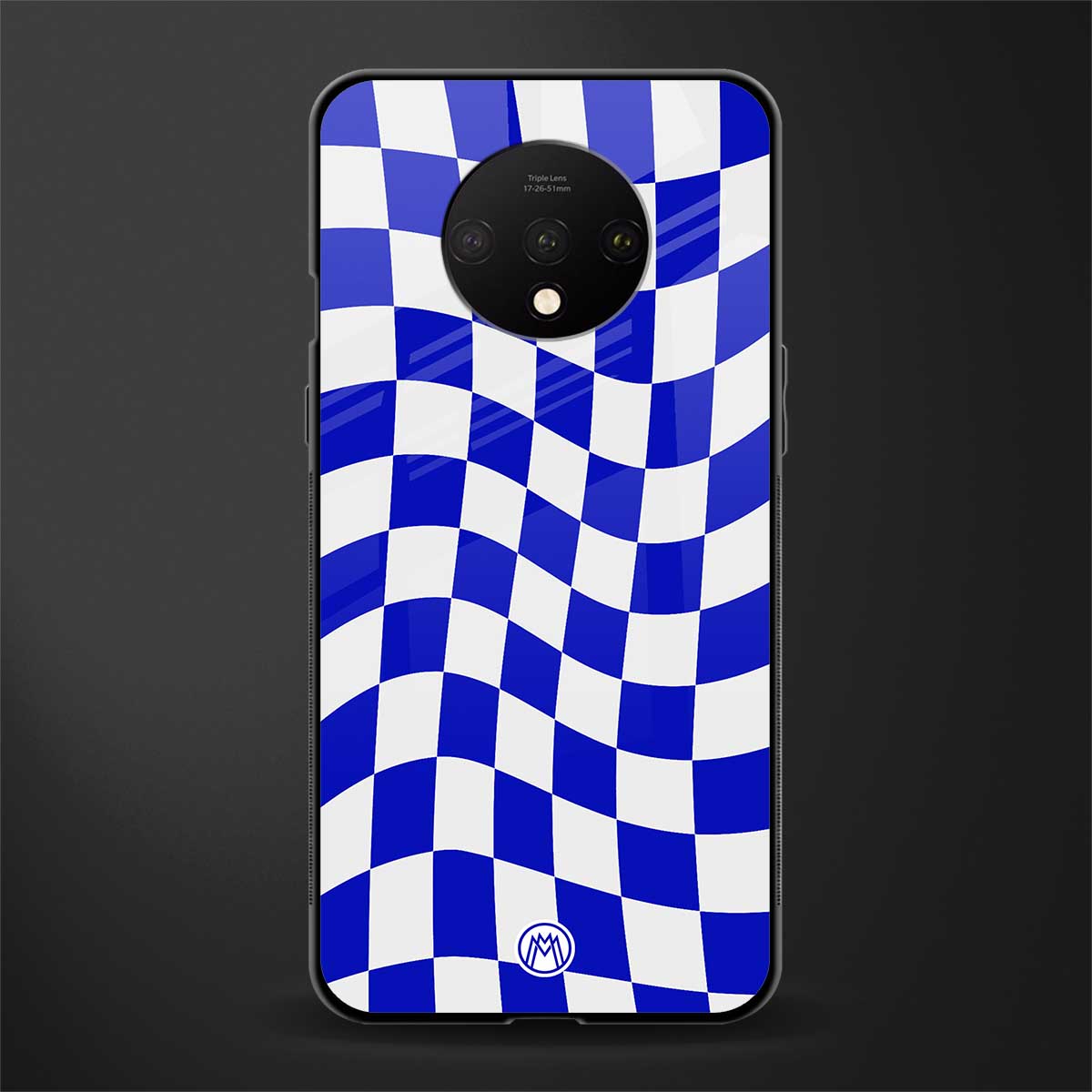 blue white trippy check pattern glass case for oneplus 7t image