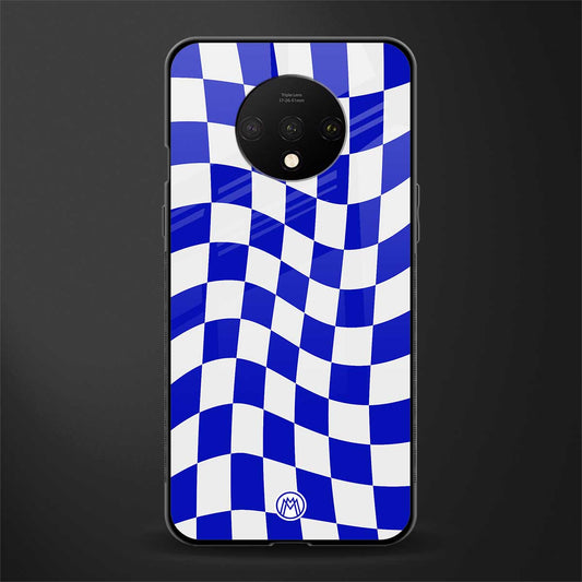 blue white trippy check pattern glass case for oneplus 7t image