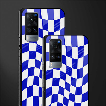 blue white trippy check pattern glass case for vivo x60 image-2