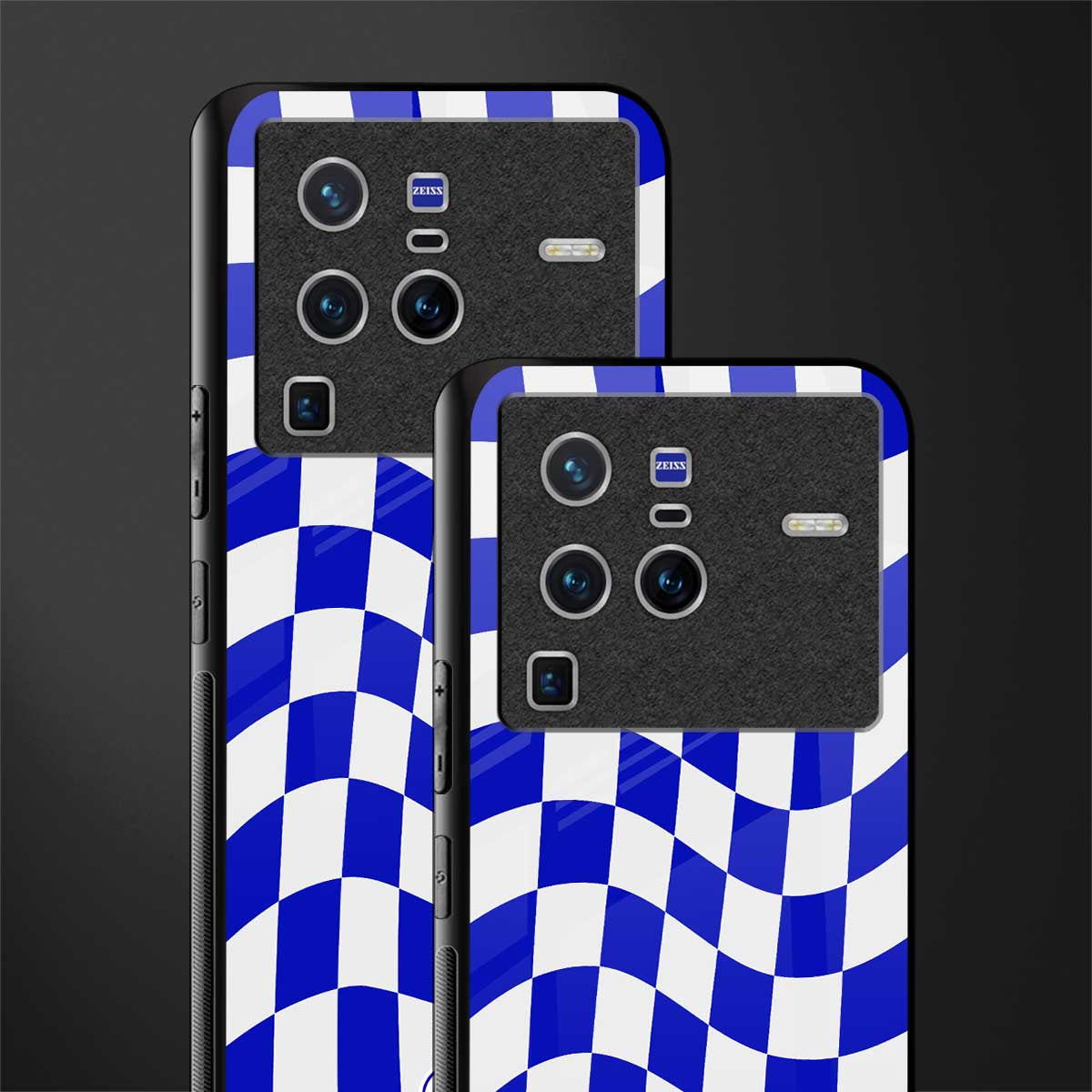 blue white trippy check pattern glass case for vivo x80 pro 5g image-2