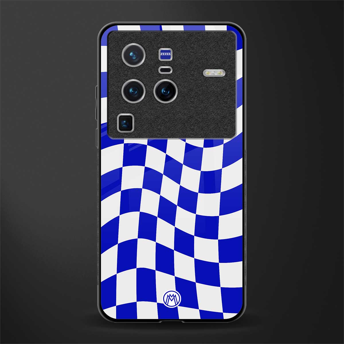 blue white trippy check pattern glass case for vivo x80 pro 5g image