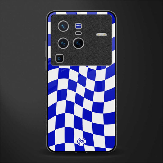 blue white trippy check pattern glass case for vivo x80 pro 5g image
