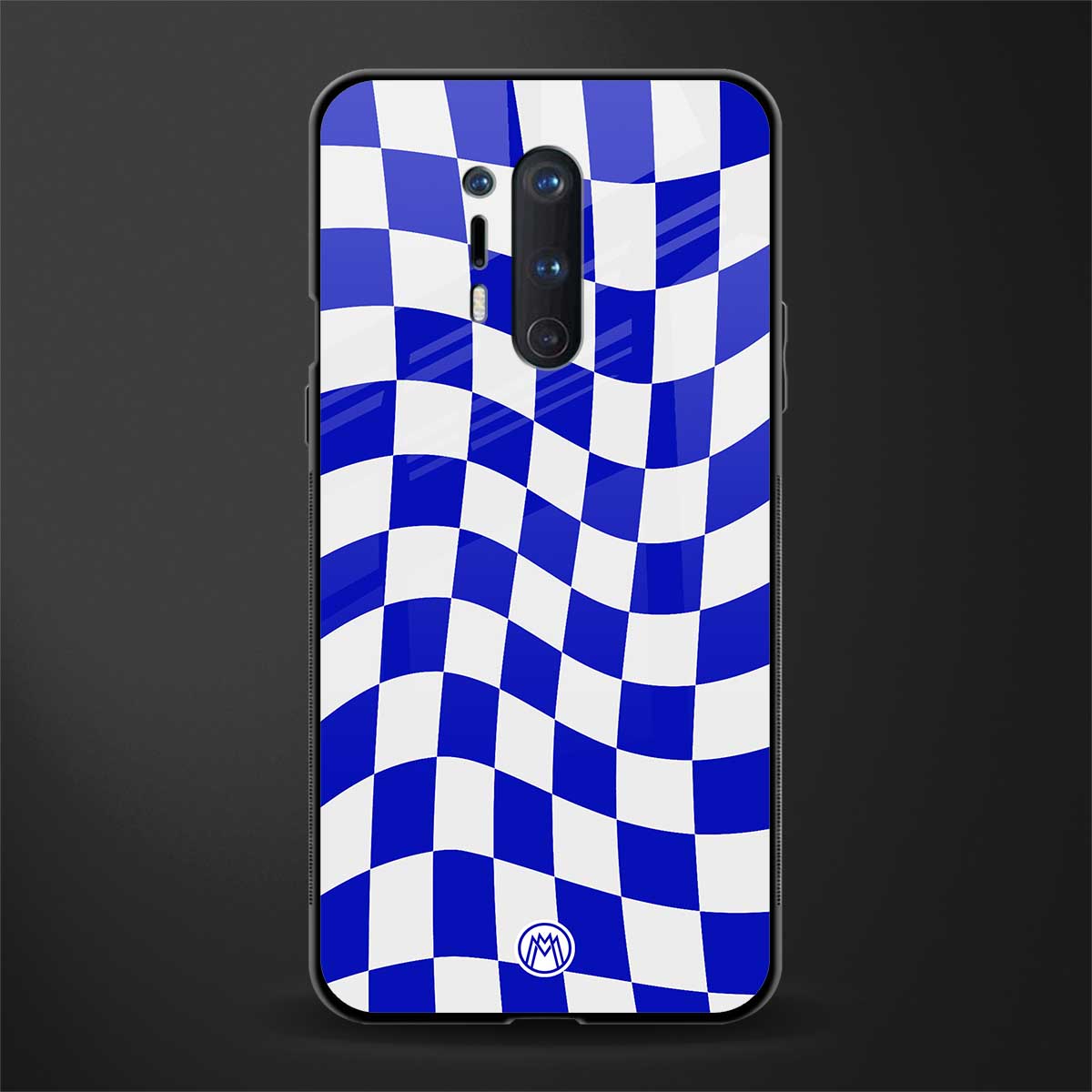 blue white trippy check pattern glass case for oneplus 8 pro image