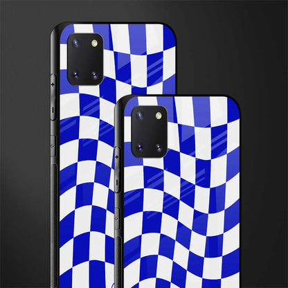 blue white trippy check pattern glass case for samsung a81 image-2