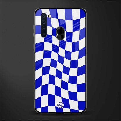 blue white trippy check pattern glass case for samsung a21 image