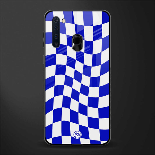 blue white trippy check pattern glass case for samsung a21 image
